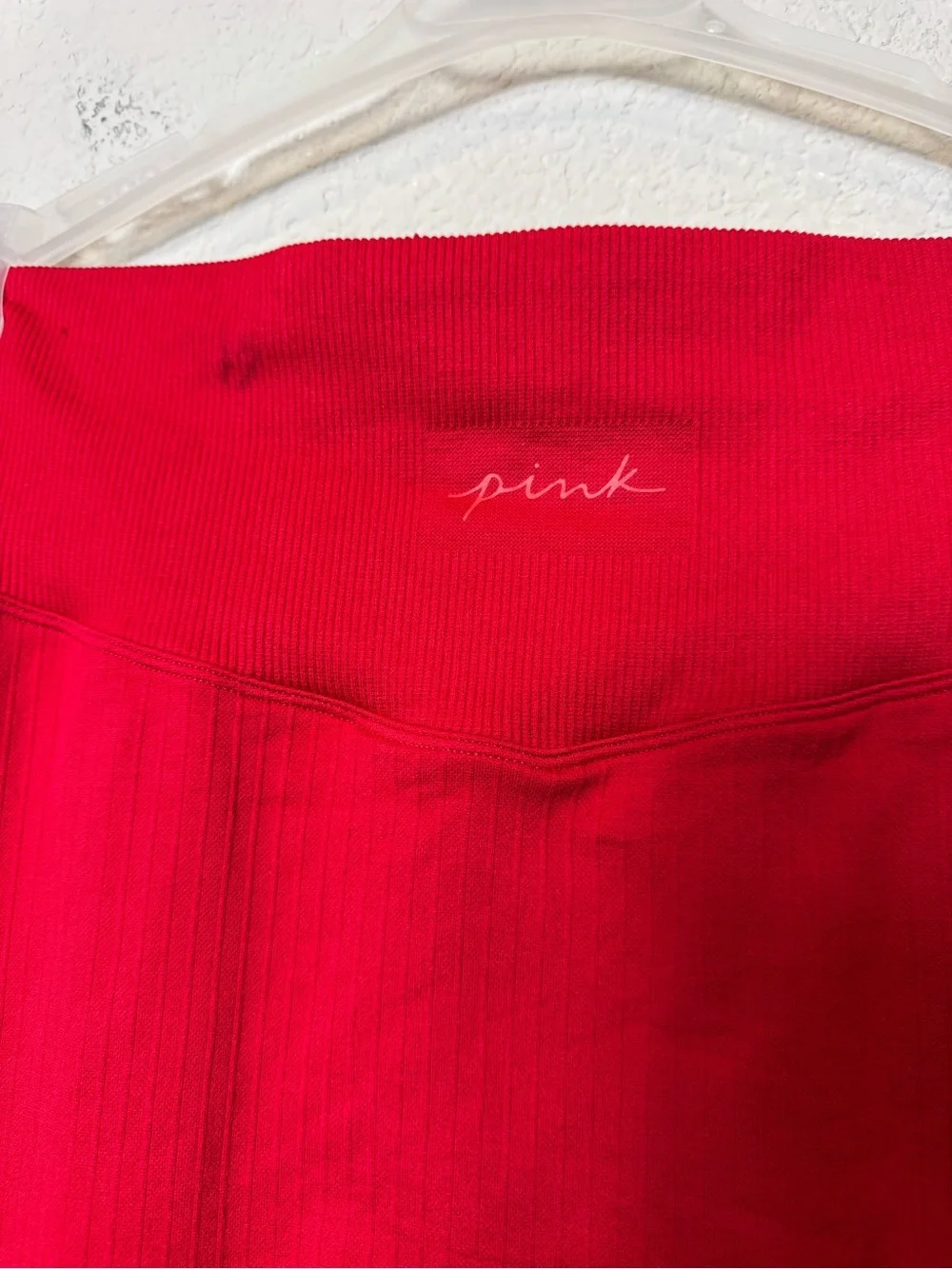 PINK Victoria's Secret Women’s  Bright Red Ribbed Leggings Workout Athleisure XL